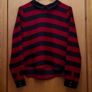 NWT Black and Red Stripped High Low Blouse